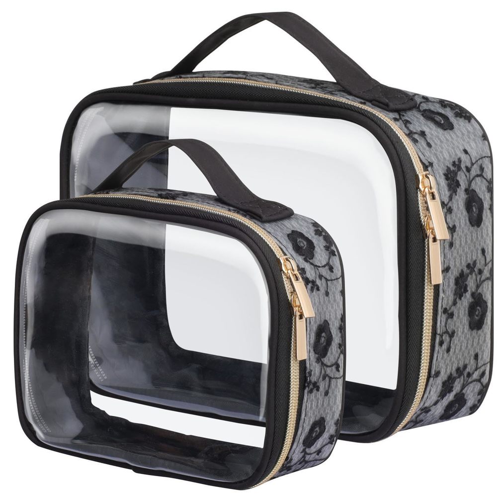 Floral Texture Lace Tsa Approved Toiletry Bag - 180° Large Opening Clear🤟